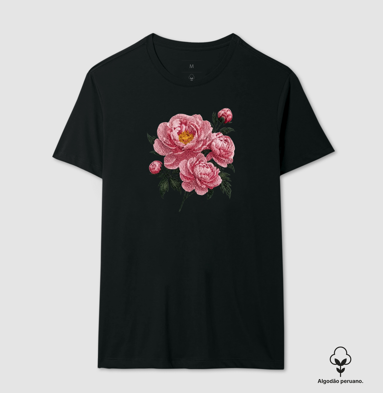Peônia Rosada - Camiseta Algodão Peruano
