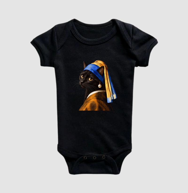 Moça do Brinco de Pérola Felina - Body Infantil