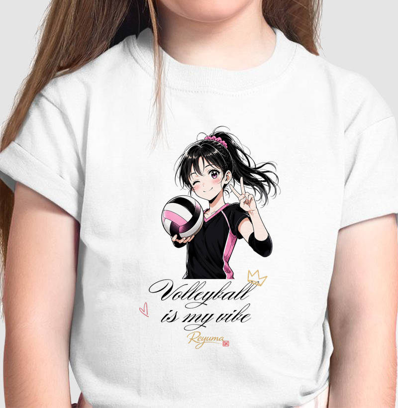 Camiseta Infantil, Menino, Menina, Juvenil Vôlei "Voleyball is my vibe - girl" - Algodão 100% 
