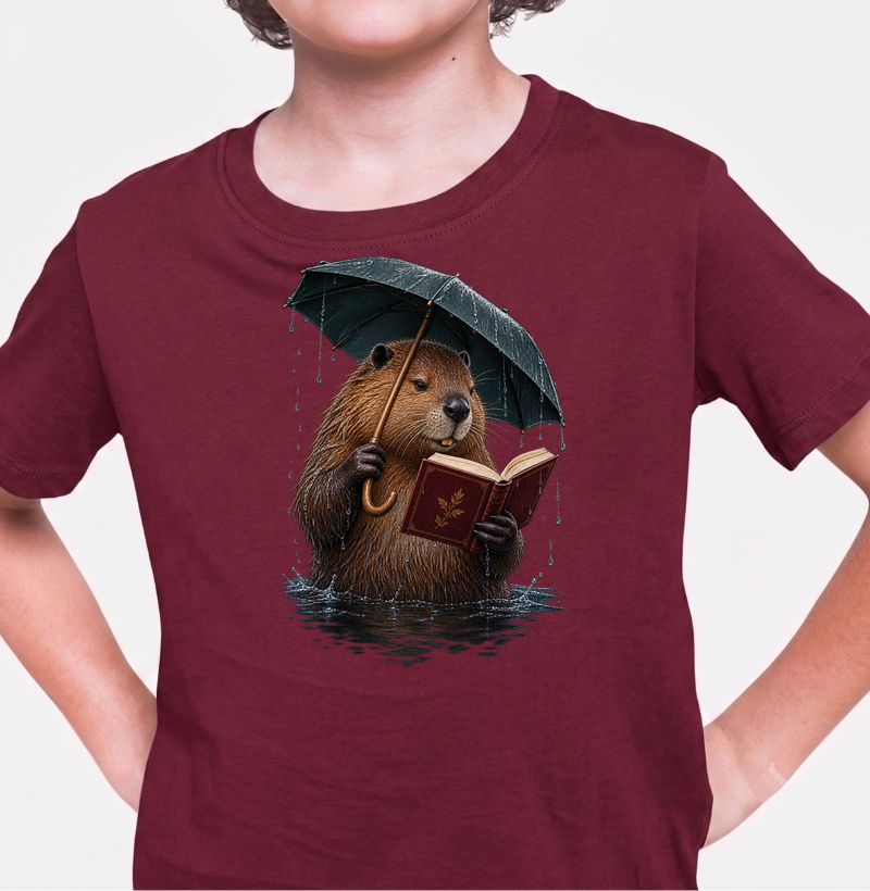 Castor Leitor na Chuva - Camiseta Infantil