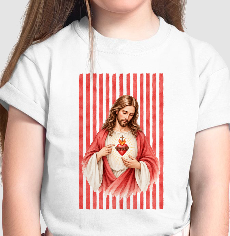 Camiseta Infantil Sagrado Coração de Jesus listras