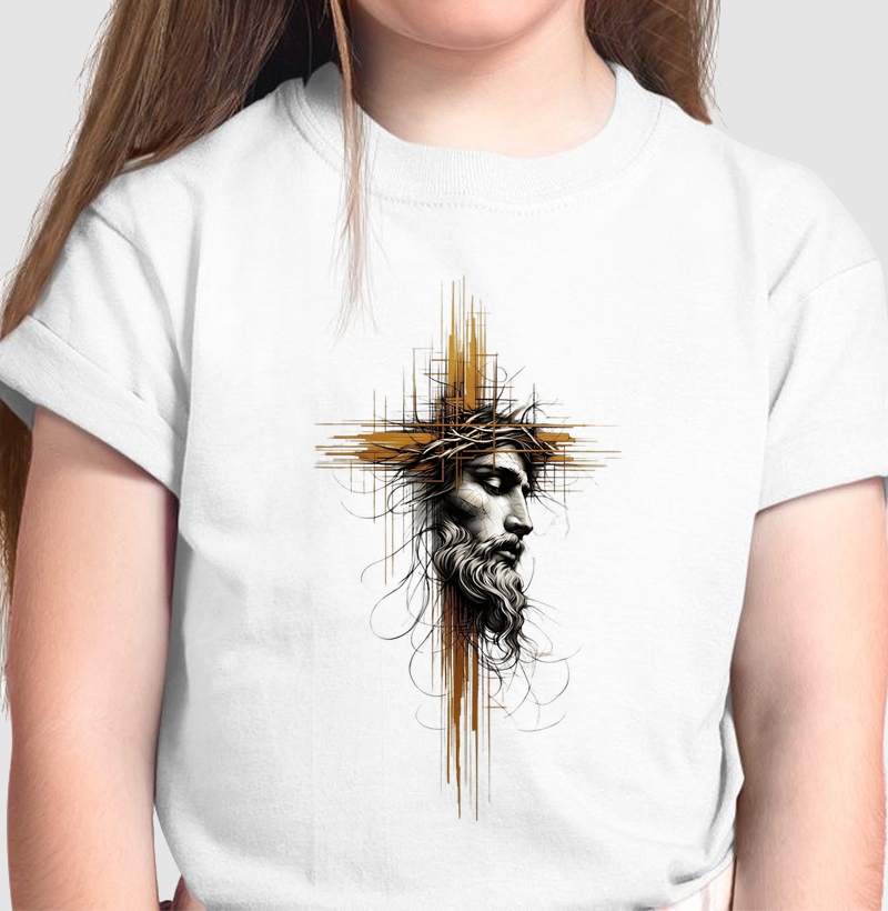 Camiseta Infantil Rosto de Jesus na Cruz