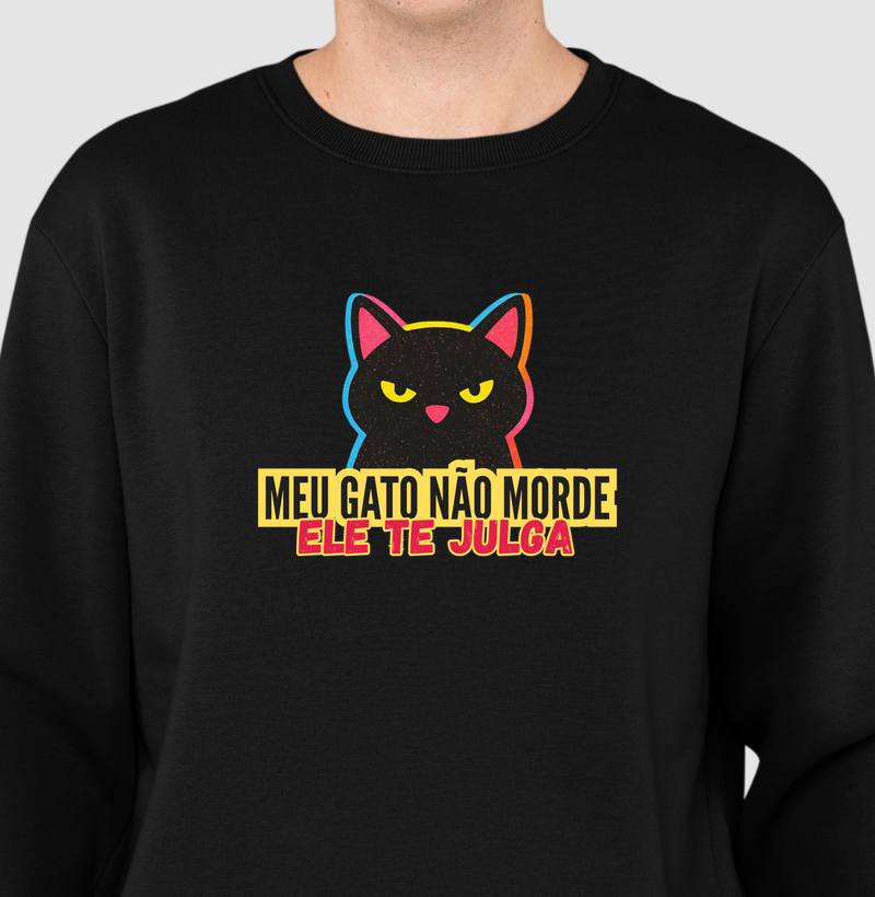 Meu gato não morde, ele te julga - Suéter Moletom