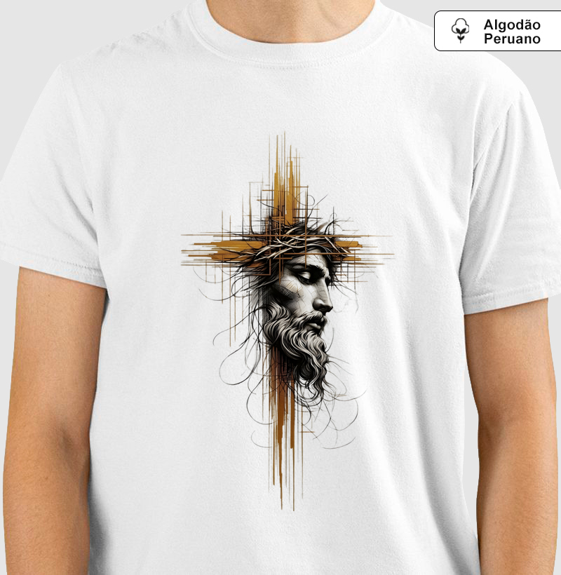 Camiseta Algodão Peruano Rosto de Jesus na Cruz