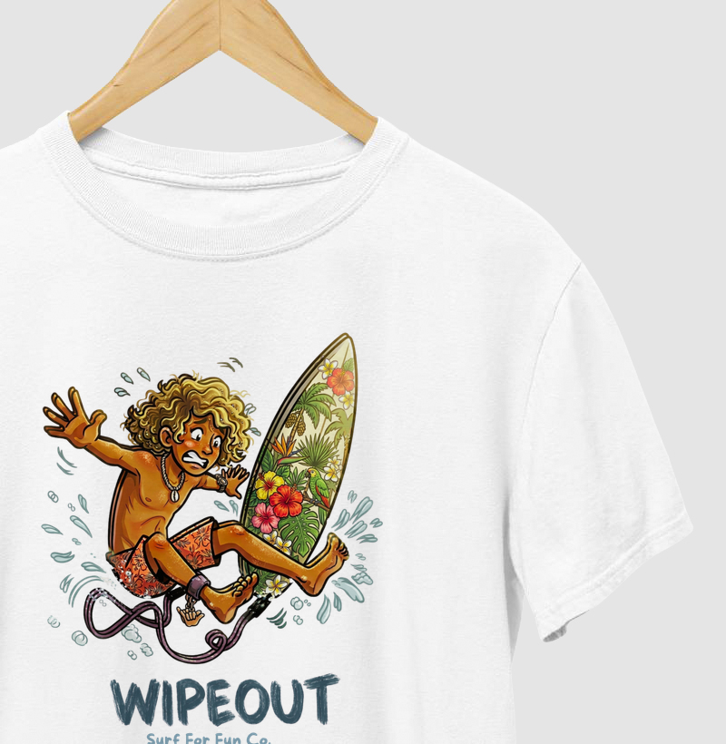 Estampa Exclusiva Surf "WIPEOUT" - Camiseta Masculina de Alta Qualidade