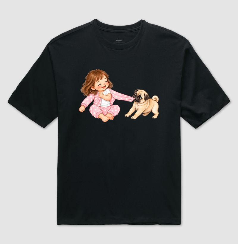 Pug Puxando Pijama 2 - Camiseta Oversized