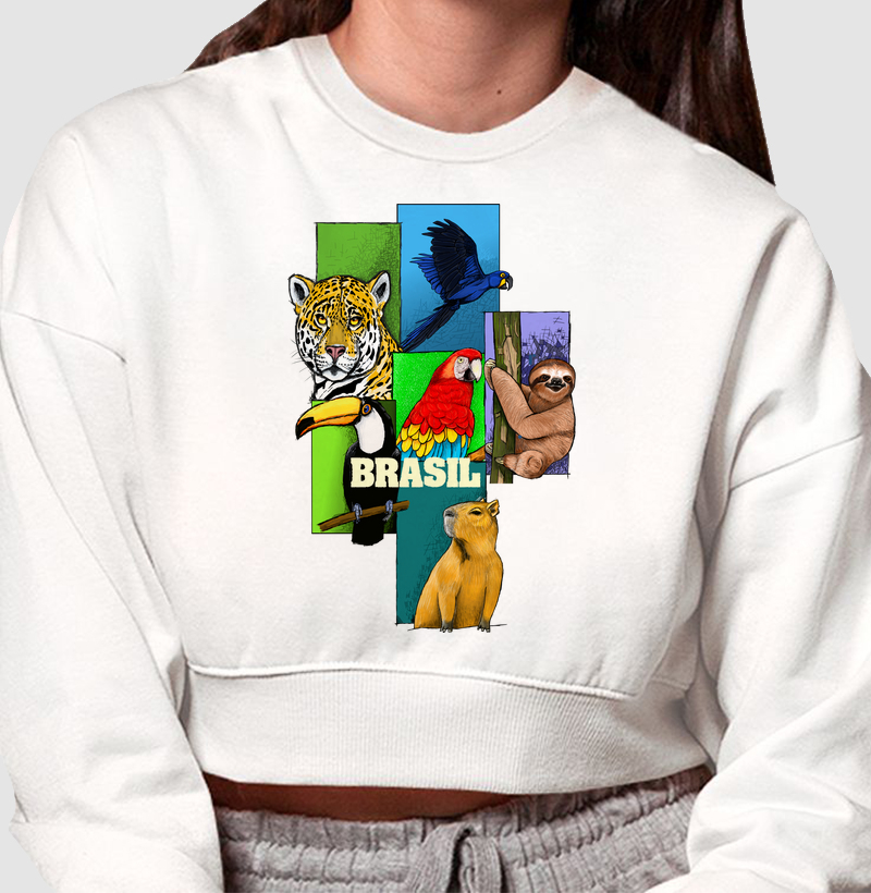 Cropped Moletom Animais do Brasil