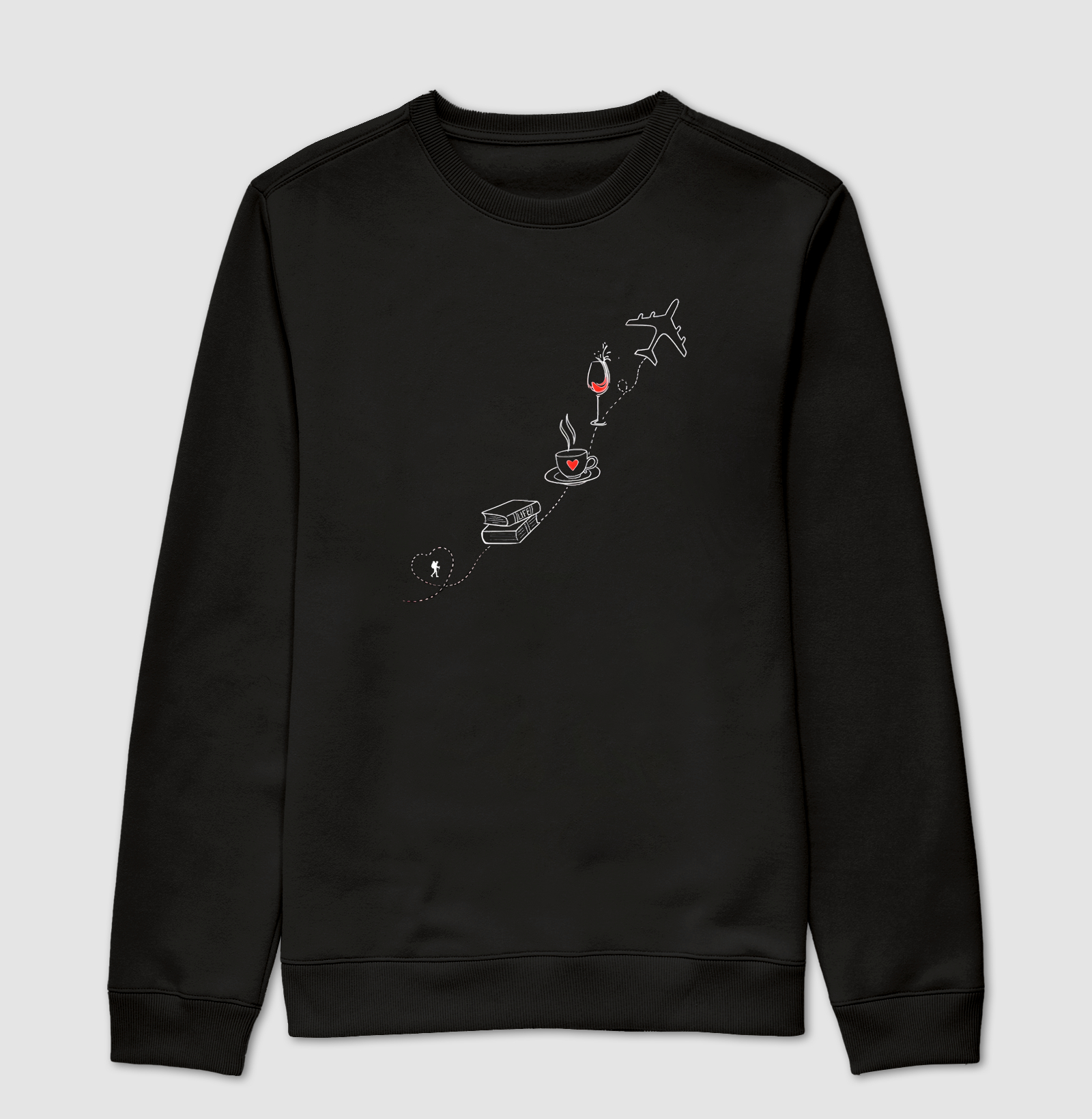 Camiseta Livro Cafe Vinho Aviao | Rota da Vida Viajante | Colecao Viciados em Viagem
