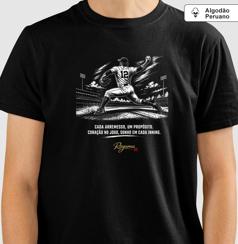 Camiseta Masculina, Feminina, Babylook e Unissex de Algodão Peruano Baseball "Pitcher"