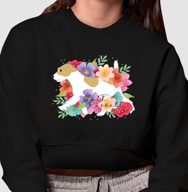 Moletom Cropped Jack Russell Floral