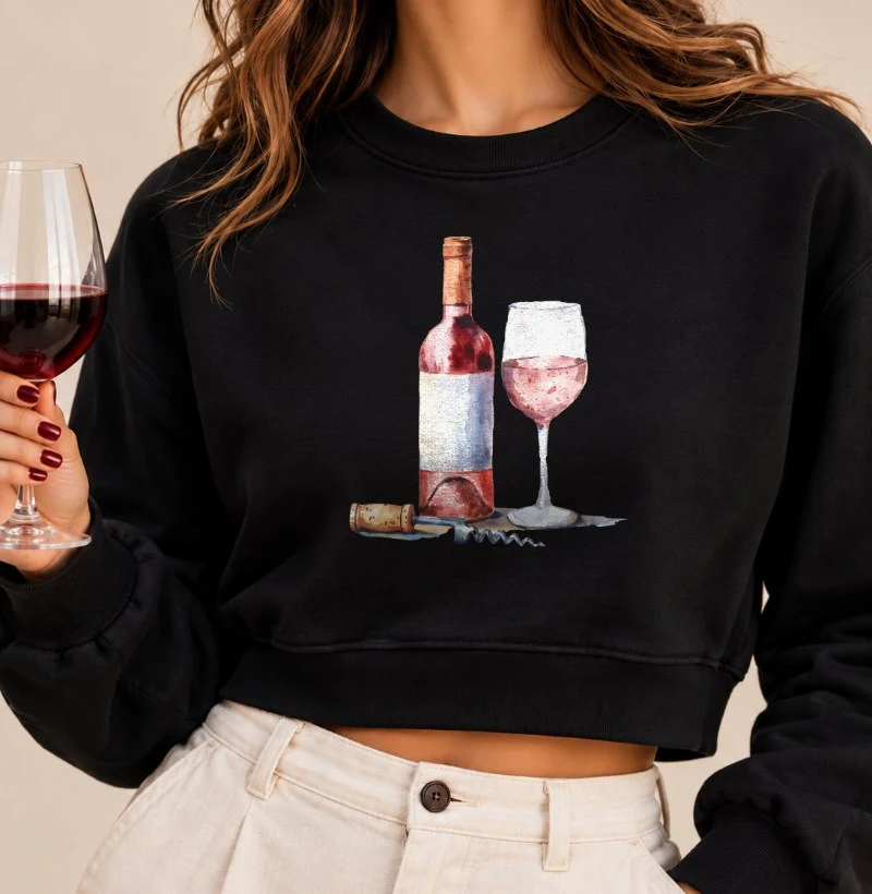 Camiseta Momento do Vinho - Cropped Moletom