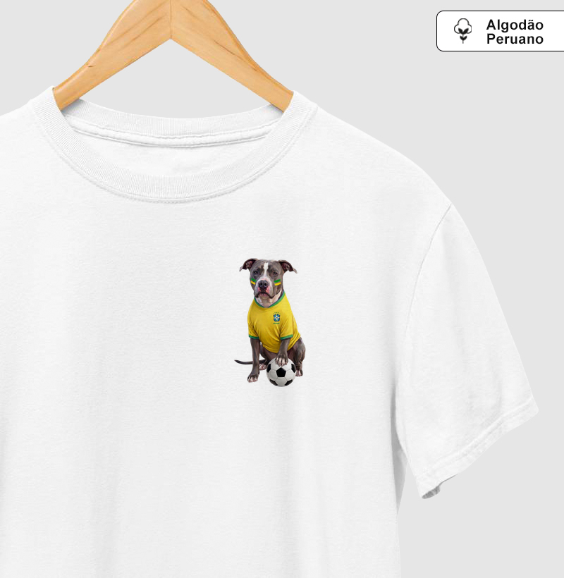 Pitbull Cinza e Branco - Seleção Canina - Camiseta Algodão Peruano