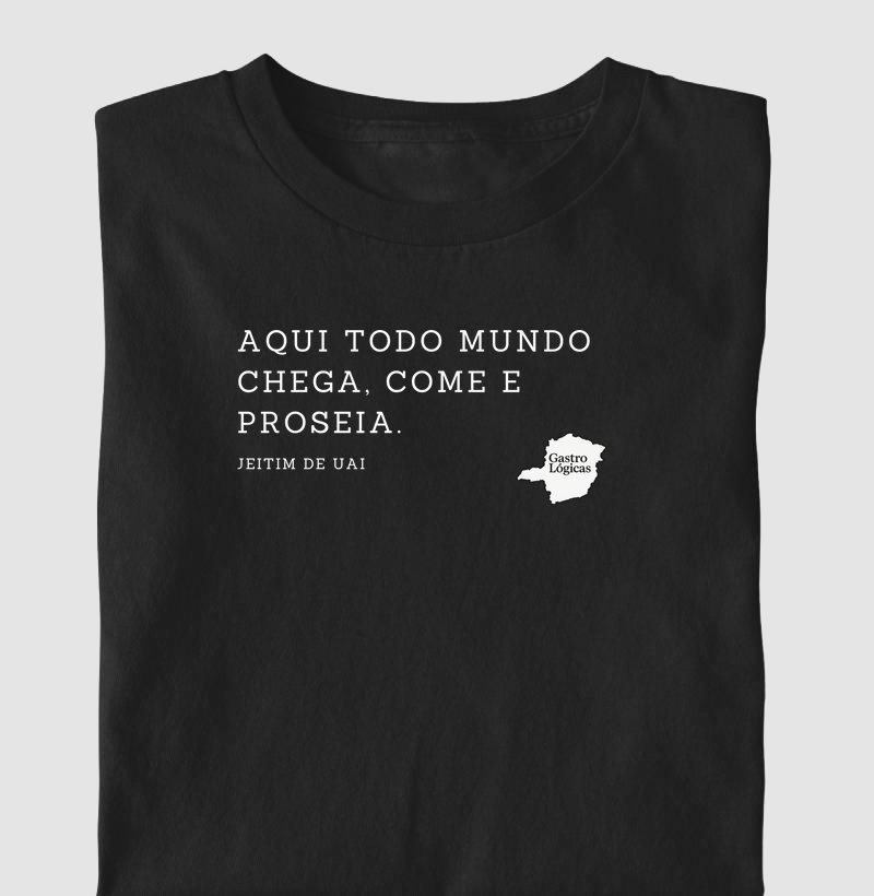 Aqui todo mundo chega, come e proseia