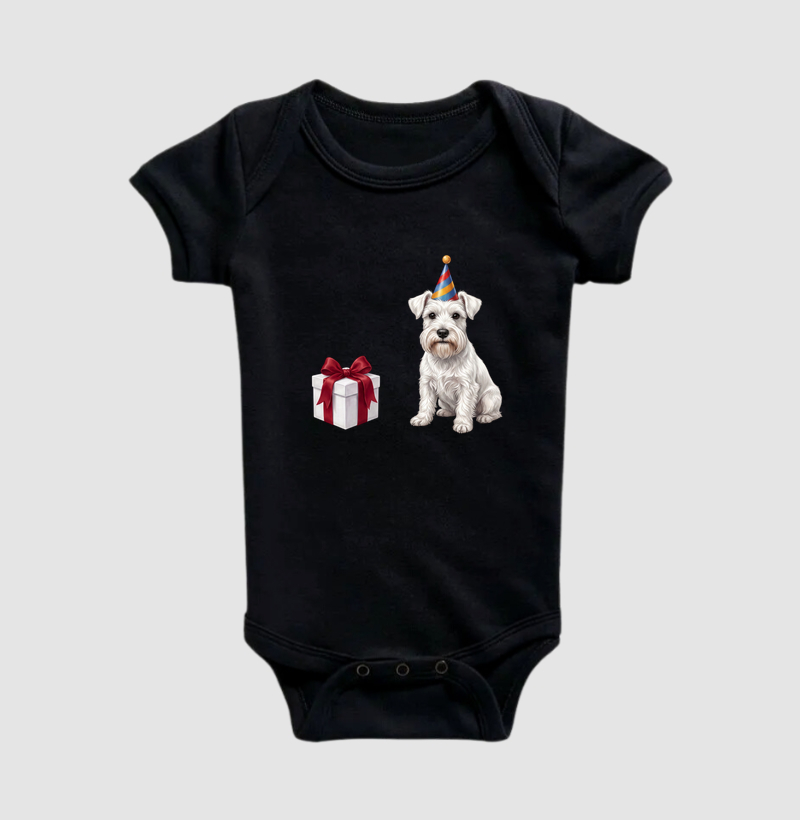 Schnauzer Branco - Aniversário - Body Infantil