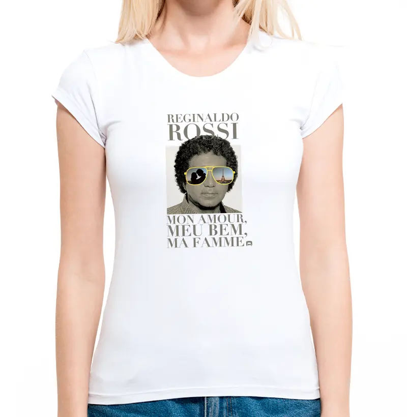 Camiseta Feminina "Mon Amour, Meu Bem, Ma Famme" Branca/Cinza
