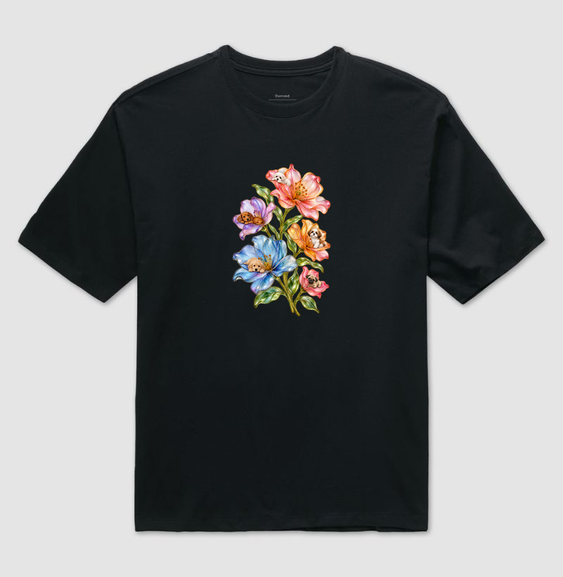 Filhotes e Pétalas de Vidro - Camiseta Oversized