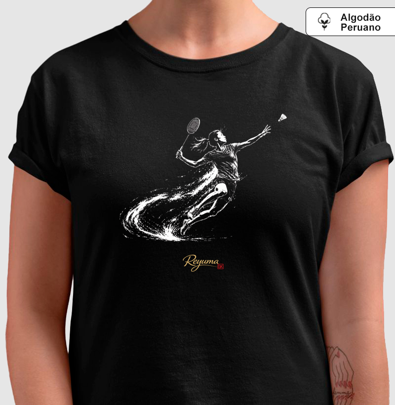 Camiseta Feminina, Babylook de Algodão Peruano Badminton "Motione" 