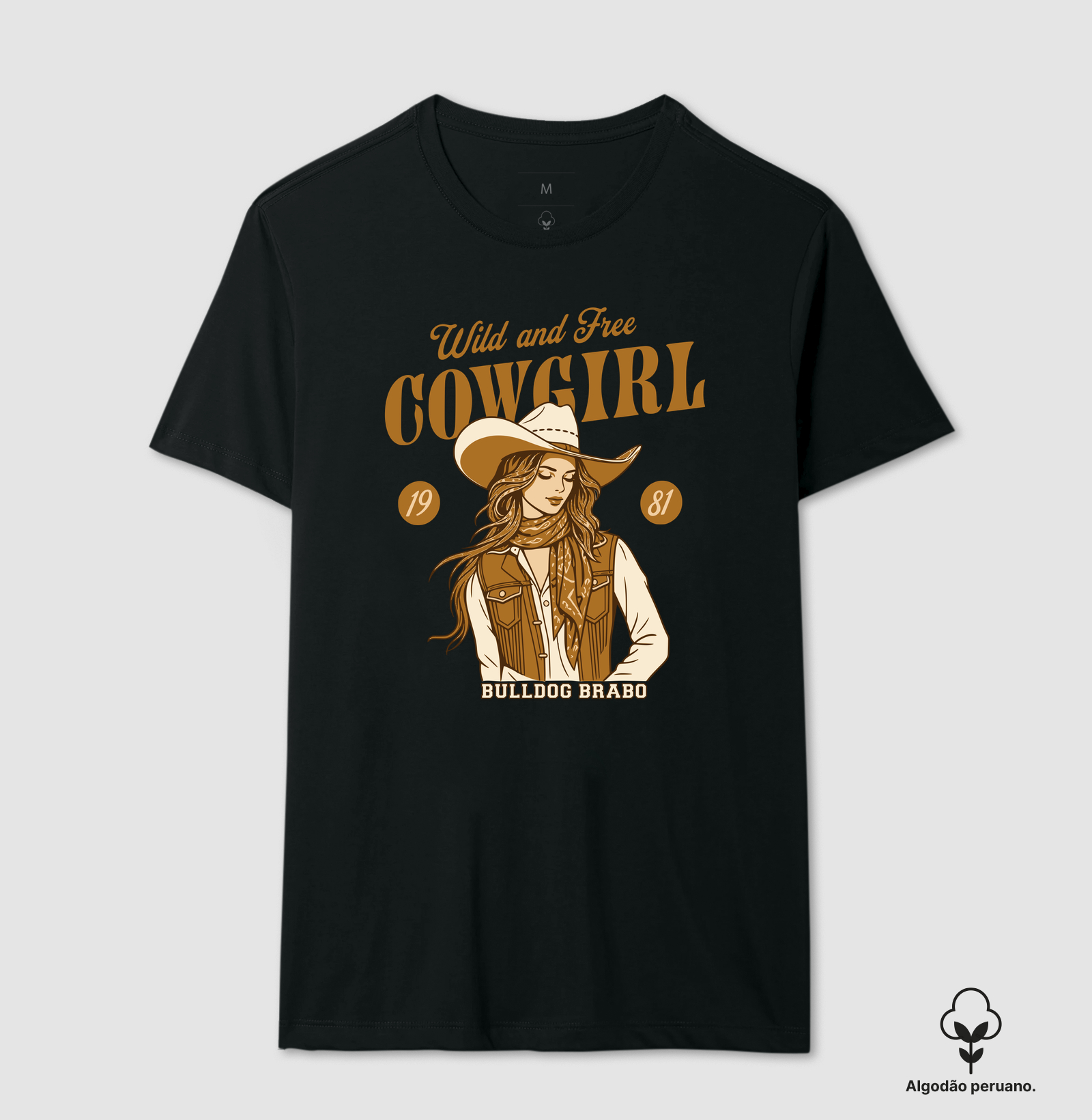 Wild and Free Girl Bulldog Brabo - Camiseta Algodão Peruano