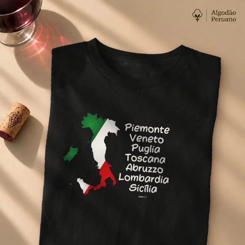 Camiseta Vinho - Regiões da Itália - Camiseta Algodão Peruano