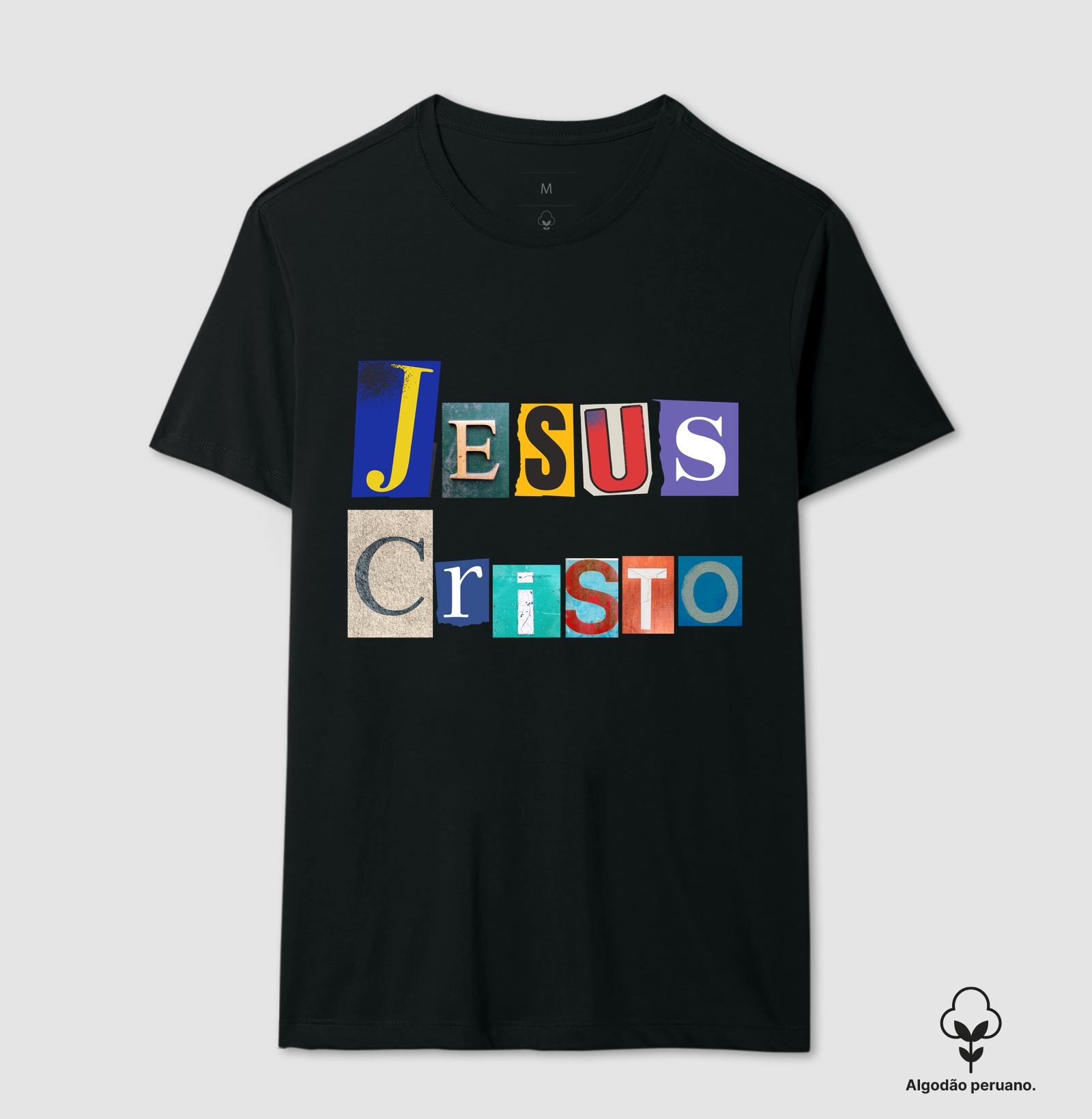 Camiseta Algodão Peruano Cristã Jesus Cristo Colagem