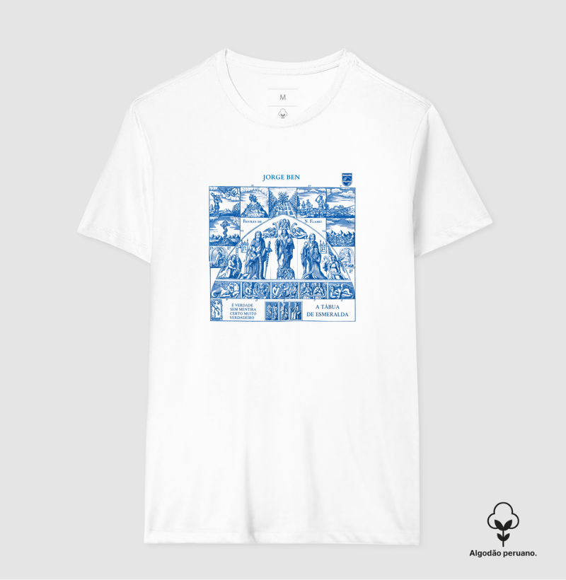 Camiseta Jorge Ben A Tábua de Esmeralda Estampa Azul Gravura Clássica Unissex