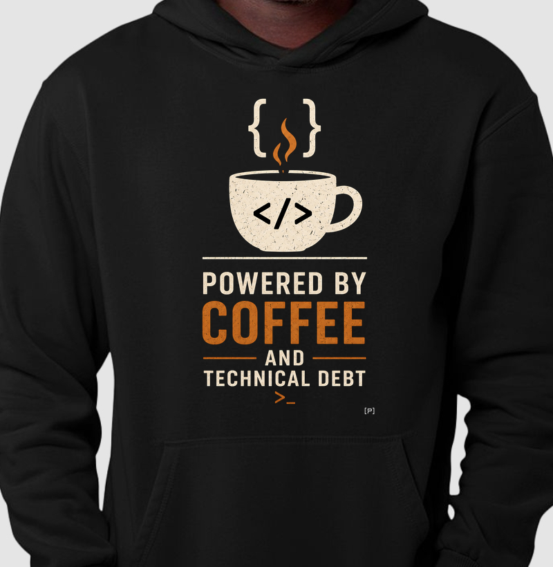 Hoodie Moletom Dev Coffee — Powered by Coffee and Technical Debt