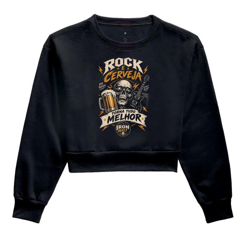 Cropped Moletom Rock e Cerveja Caveira com Guitarra – Estilo Rock’n Roll | Iron Malte - Cropped Moletom