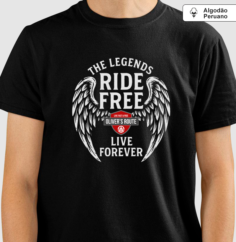 The Legends Ride Free, Live Forever (Gray Version) - Camiseta Algodão Peruano