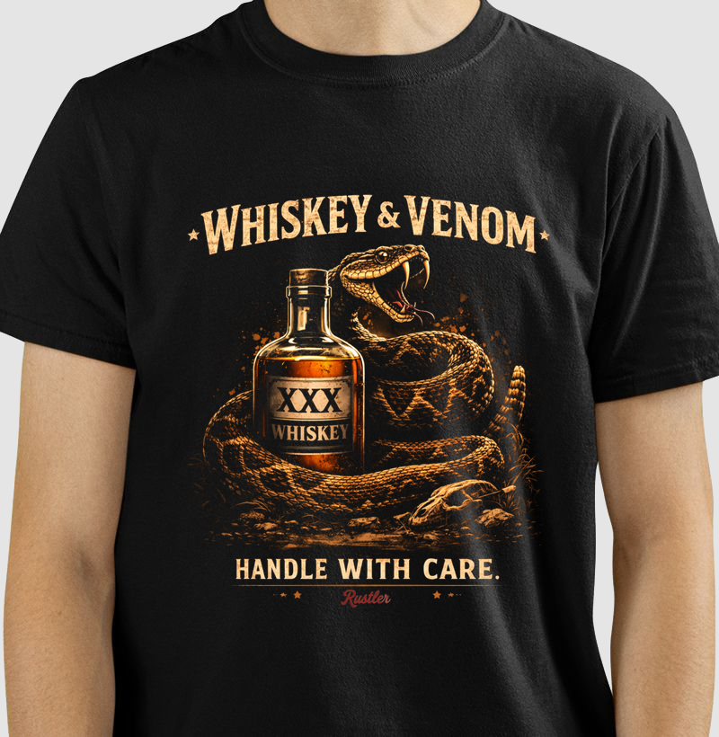 Camiseta Whiskey & Venom – Rattlesnake XXX Whiskey
