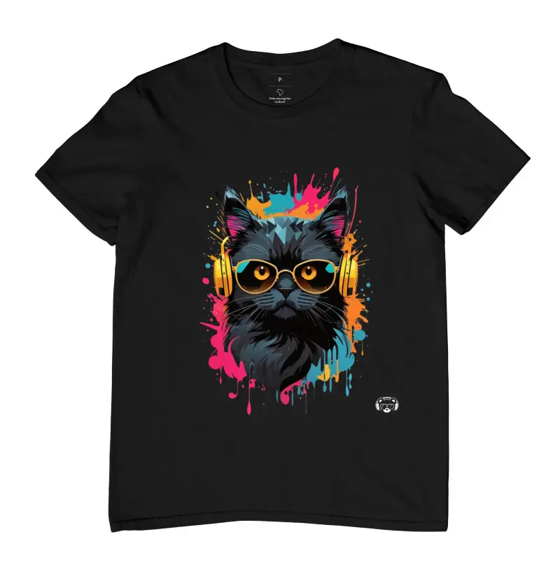 Camiseta Gato Preto Headphones
