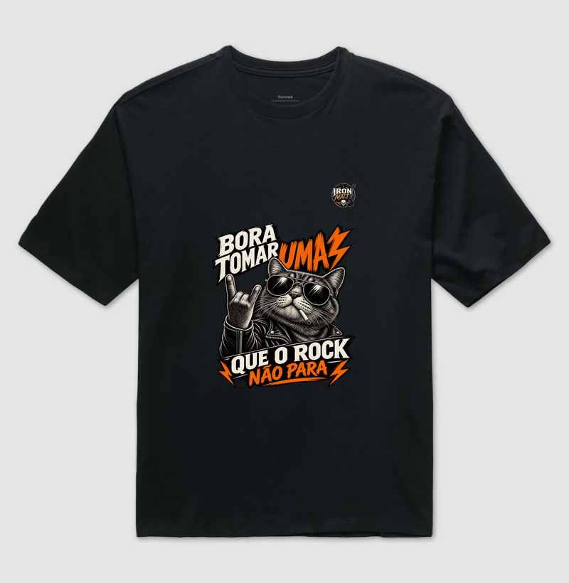 Camiseta Rock Cat – Estampa Gato Rockeiro de Óculos e Jaqueta - Camiseta Oversized