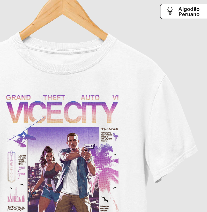 GTA VI - Vice City - Camiseta Algodão Peruano