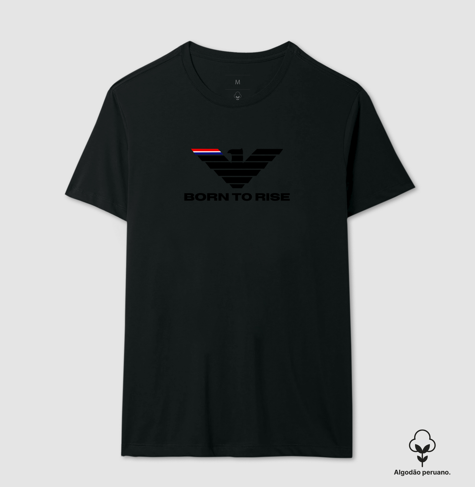 Born to Rise: A Grandeza de Quem Nasceu para Voar Alto A estampa Born to Rise é uma poderosa expressão de coragem, propósito e superação. Inspirada na imponência da águia, símbolo máximo de visão, liberdade e liderança, a arte representa aqueles que enfrentam desafios de frente e transformam cada obstáculo em um degrau para alcançar o sucesso. - Camiseta Algodão Peruano