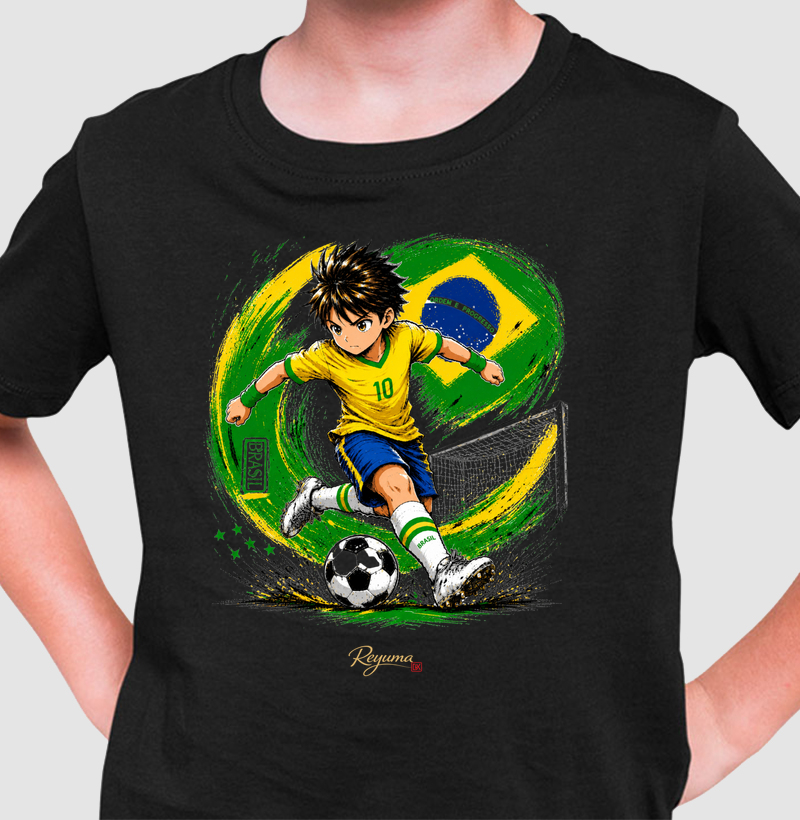 Camiseta Infantil, Menino, Juvenil Futebol "Futebol Anime" - Algodão 100% 