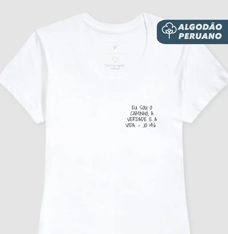 Camiseta Fem. Algodão Peruano João 14:6 Bolso - Camiseta Algodão Peruano