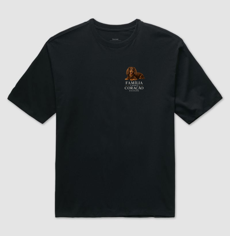 Dachshund Pelo Longo Marrom - Família - Camiseta Oversized