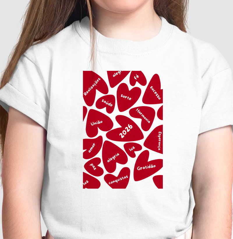 Camiseta Infantil Desejos para 2026 – Amor, Saúde e Gratidão