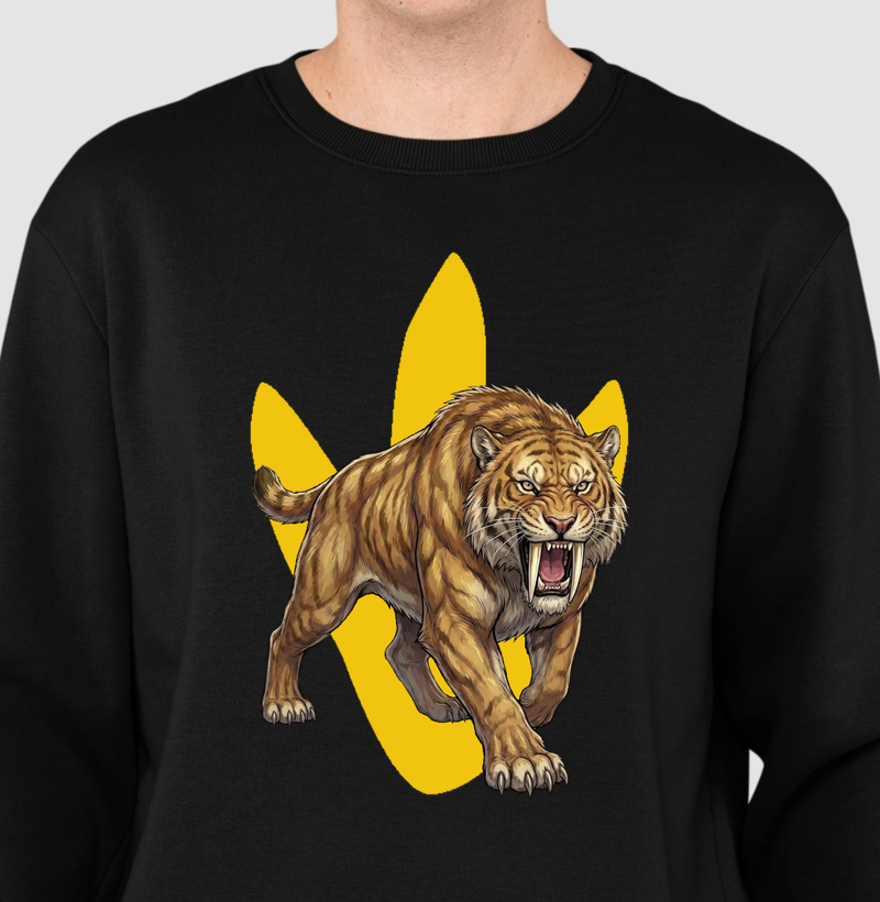 Blusa Dinossauro Suéter Tigre Dente-De-Sabre Ataque Algodão Premium Dinoloco