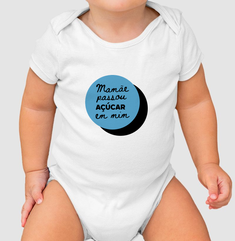 Body infantil Mamãe passou açúcar em mim - ilustração azul - Algodão Premium