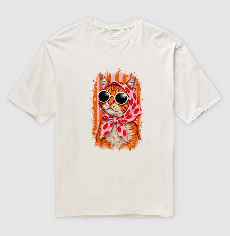 Gato Fashion Retrô Laranja  - Camiseta Oversized