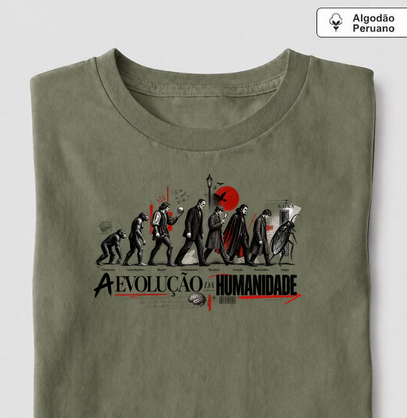 A Evolução da Humanidade Literária - Camiseta Algodão Peruano