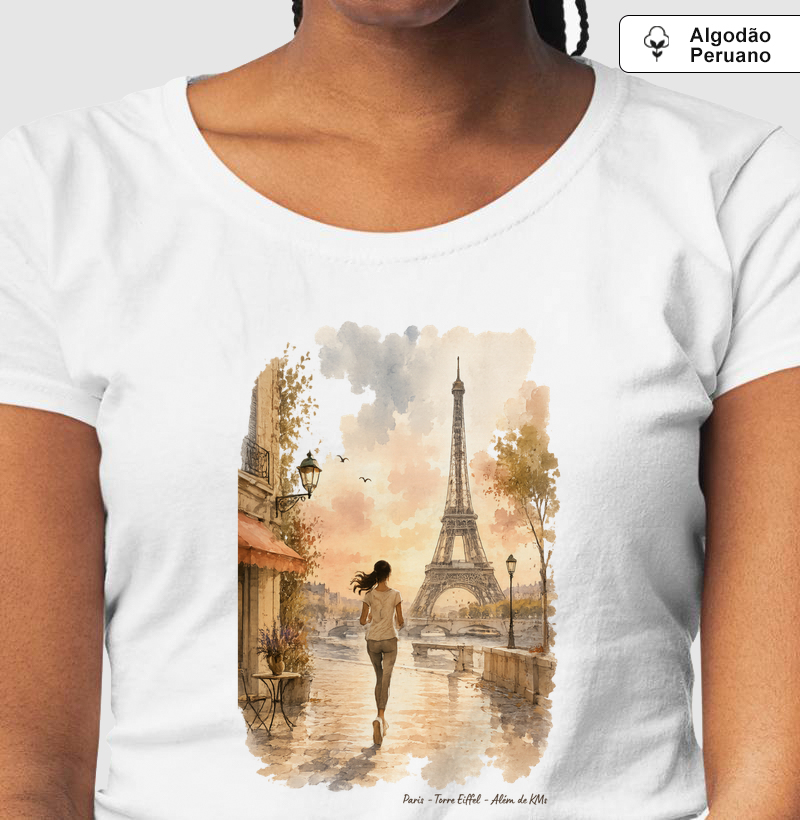 Além de KMs - Paris Torre Eiffel - Camiseta Algodão Peruano