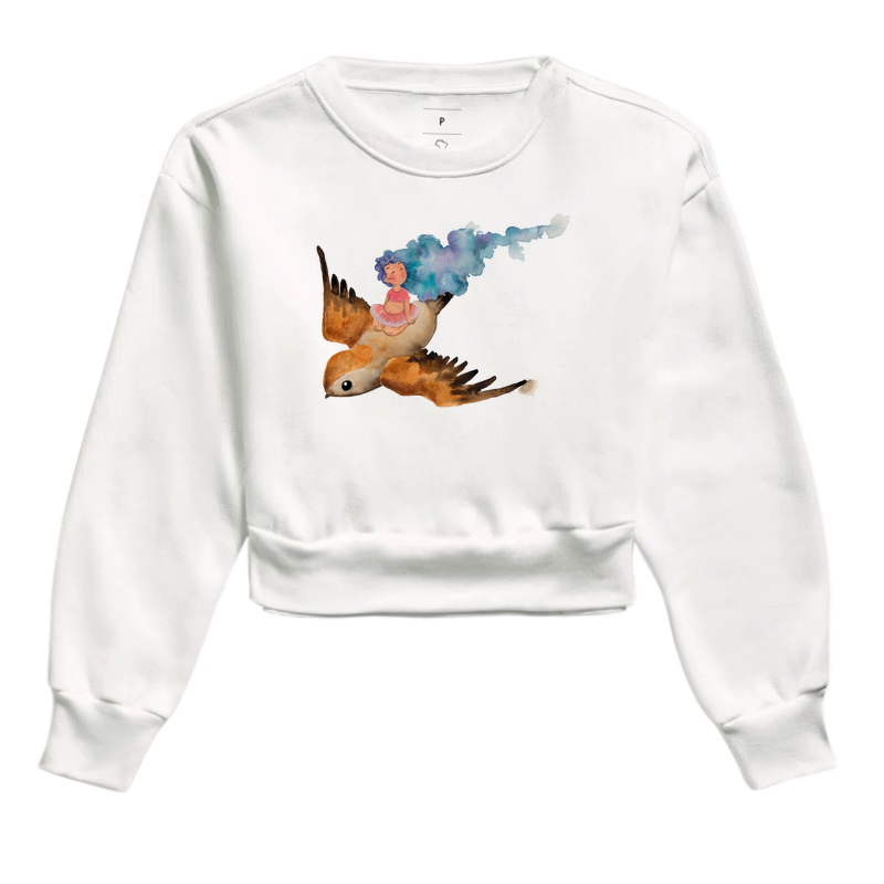 Cropped Moletom Voo com Pássaro 