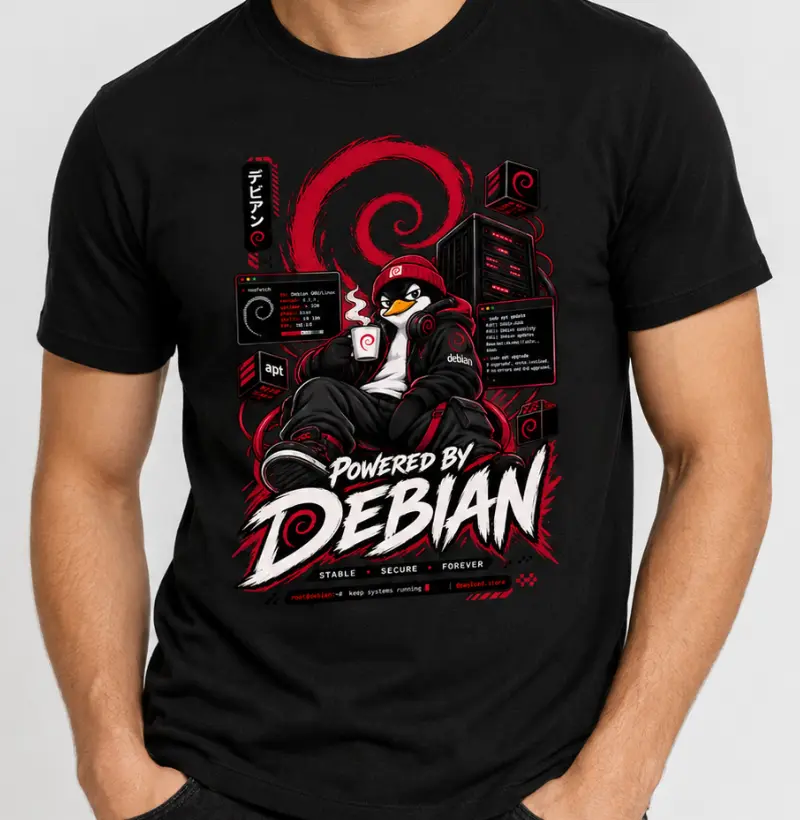 Powered by Debian — Stable, Secure, Forever - Camiseta
