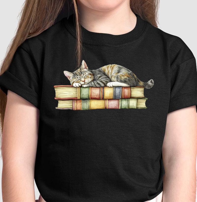 Aquarela: Gato e Livros