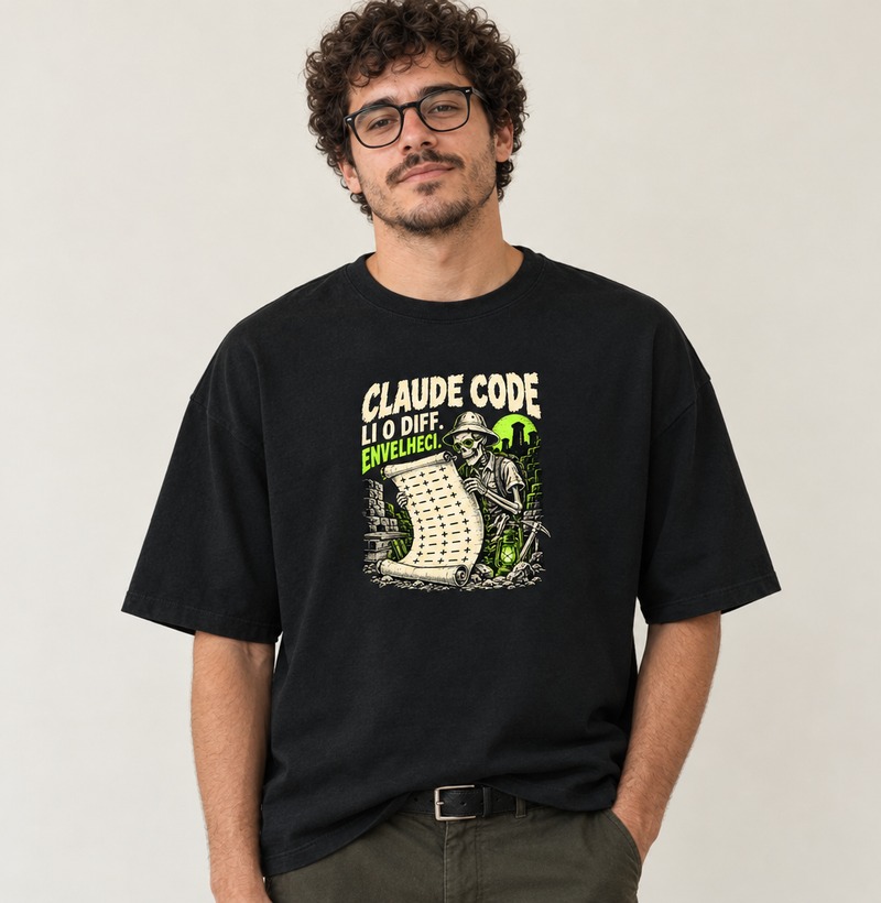 Claude Code: li o diff. Envelheci — Camiseta Oversized