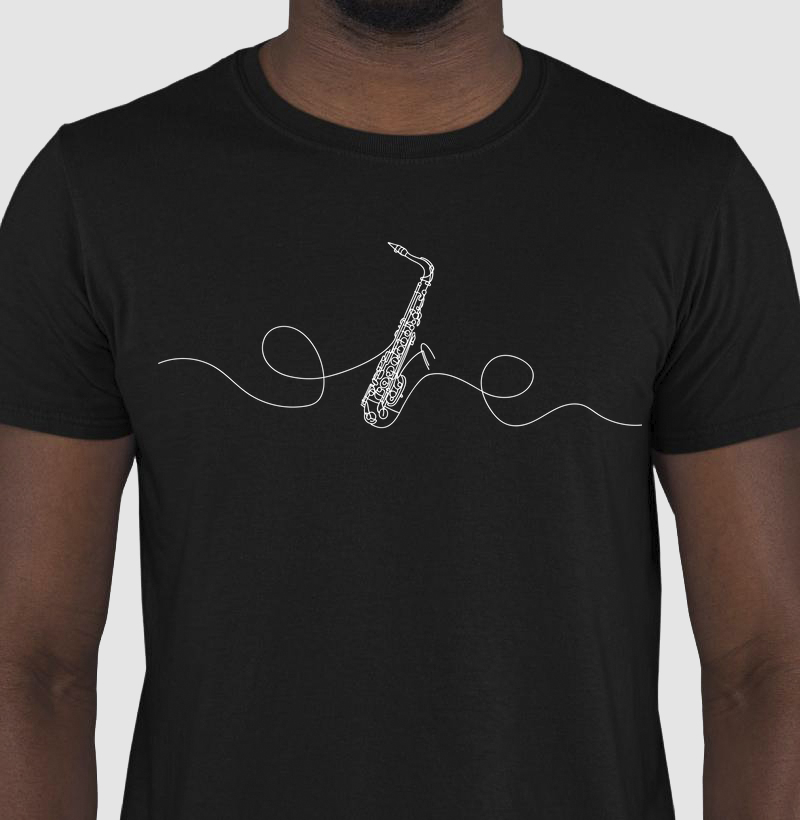 Camiseta Minimalista Saxofone Alto Linha Contínua
