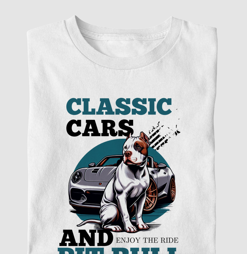 Classic cars and Pit bull enjoy the ride