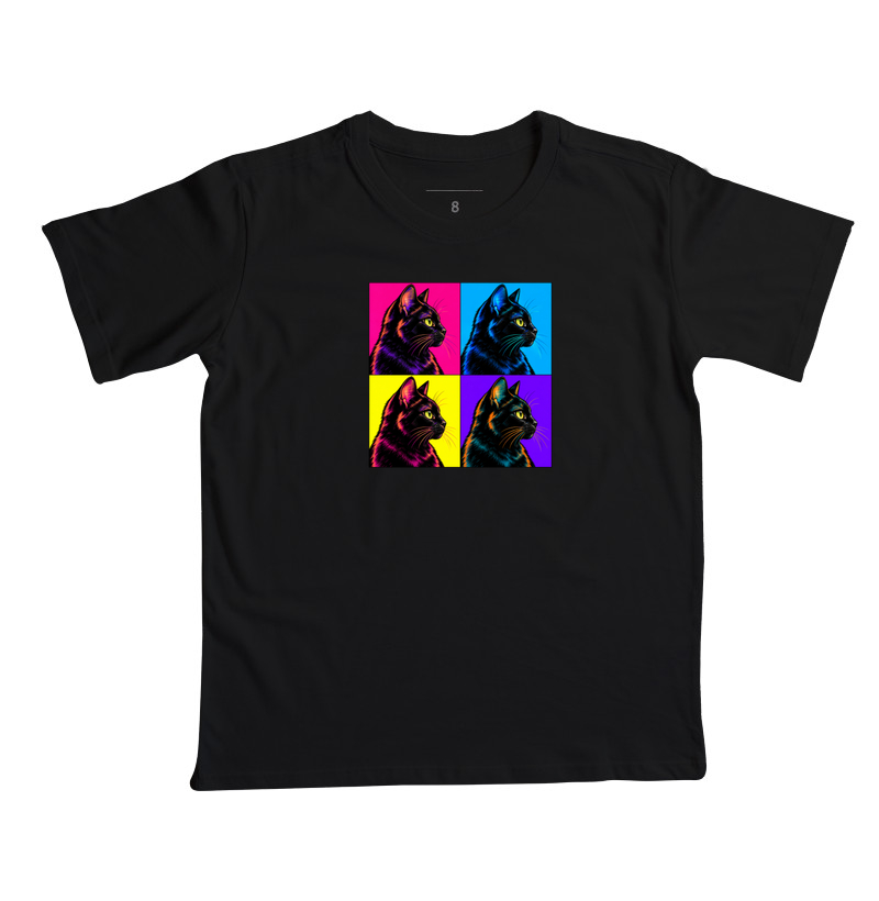 Gato Preto Pop Art - Camiseta Infantil