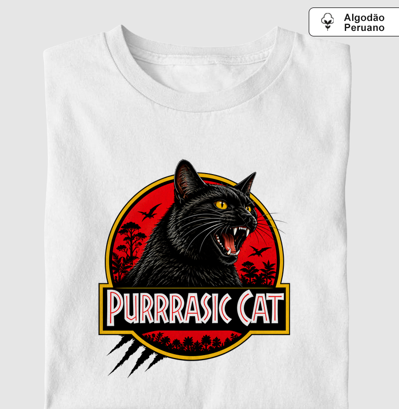 Purrrassic Cat - Camiseta Algodão Peruano